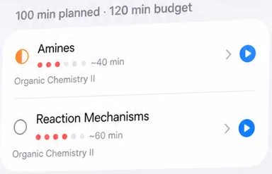 Today's Focus in GapTracker: a 100-minute plan with Amines and Reaction Mechanisms.